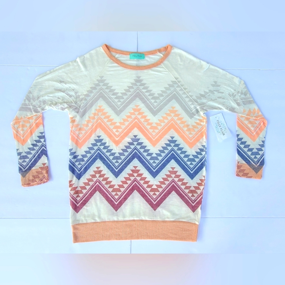 Womens Top Shirt Fabric Sheer Size Large Striped Pastel Soft Long Sleeve
